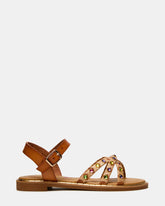 Kids' GILLIAN Cognac Multi Strappy Rhinestone Embellished Girls' Sandal | Steve Madden