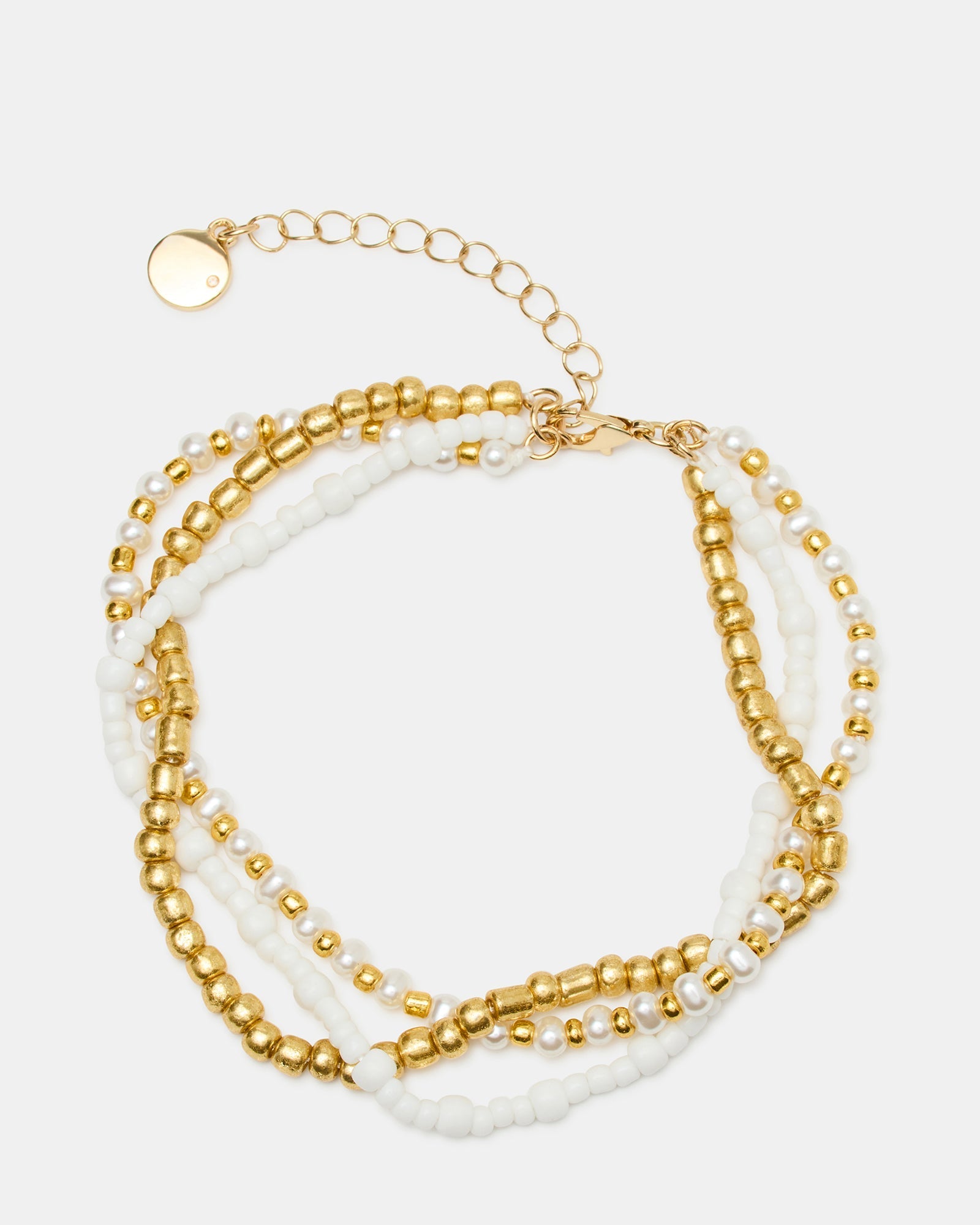MIXED BEAD Pearl Gold Women's Anklet Set | Steve Madden