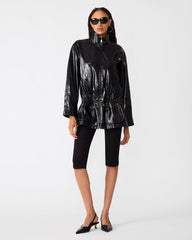 BANKS Black Faux Leather High-Neck Cinched Women's Jacket | Steve Madden