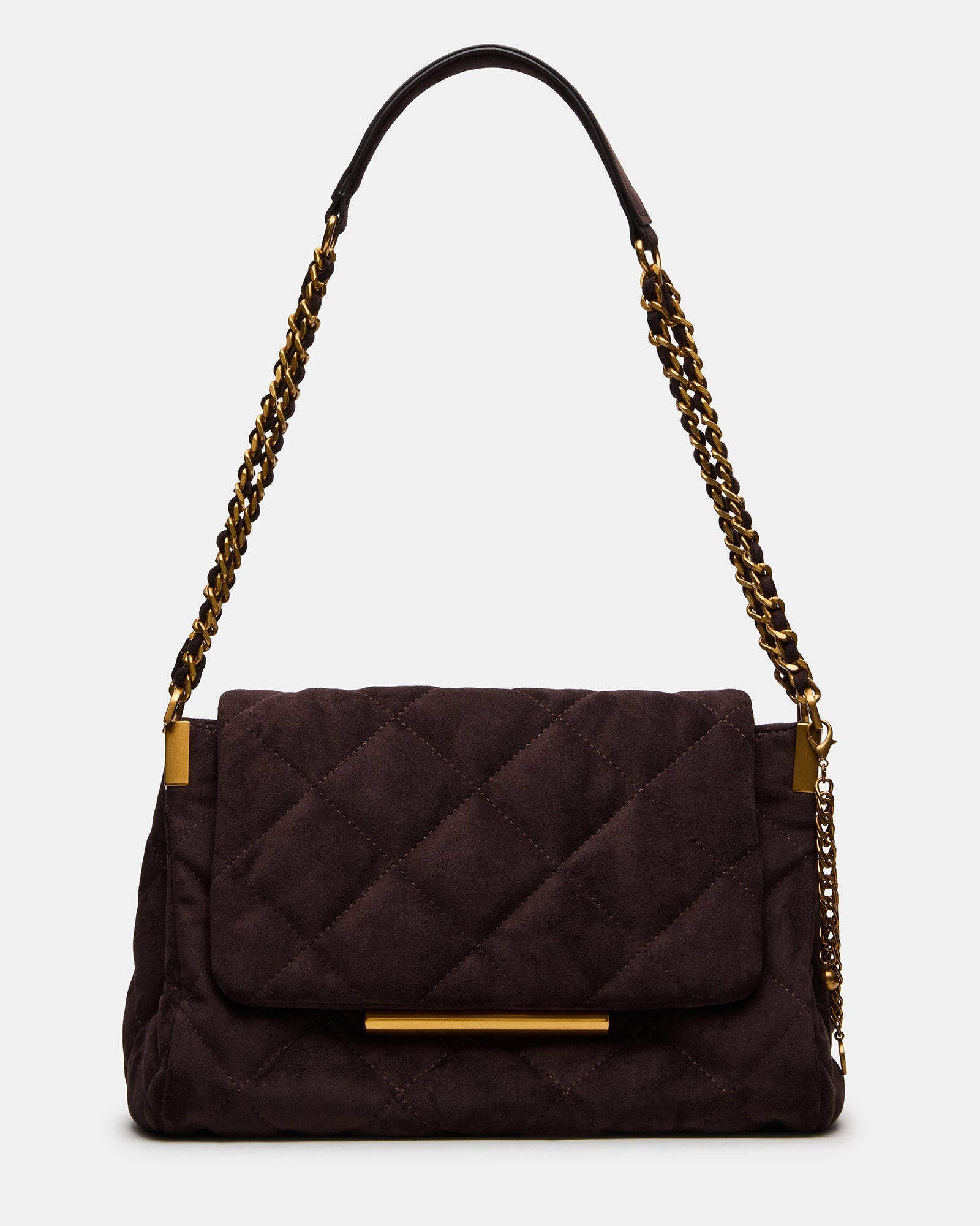 COLETTE Chocolate Quilted Chain Shoulder Handbag | Steve Madden