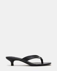 TRACIE Black Leather Thong Strap Women's Kitten Heel | Steve Madden