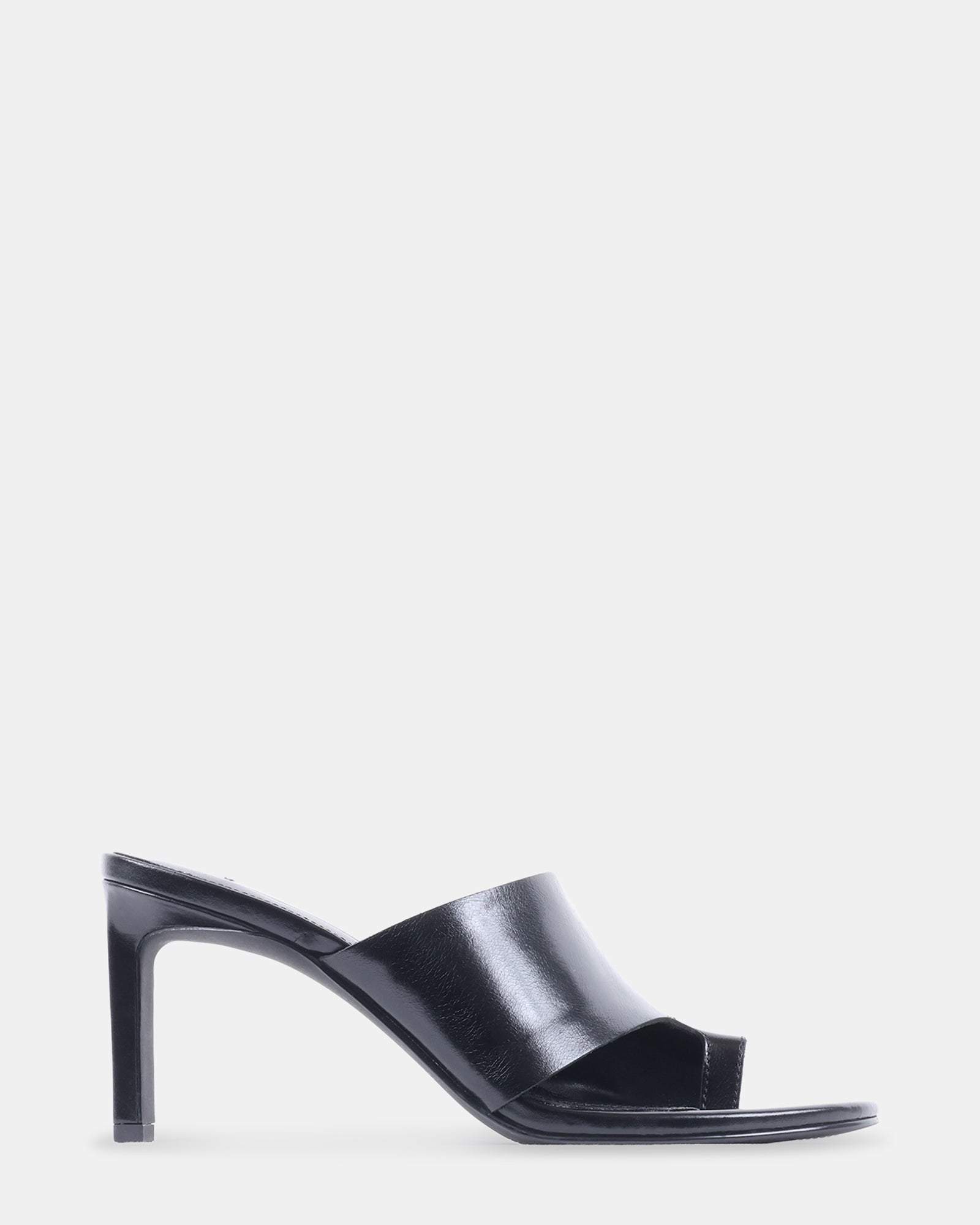 VALENTIN Black Leather Toe-Strap Mule Women's Heel | Steve Madden